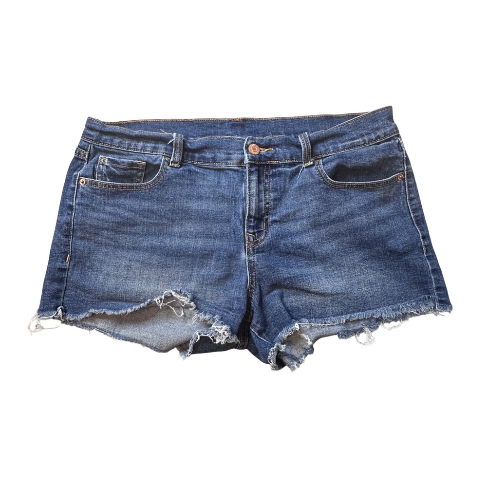 Old Navy Denim Shorts Womens 10 Blue Standard Raw Hem Frayed Distressed Stretch